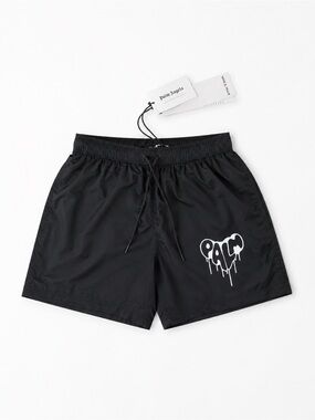 NWT PALM ANGELS Black dripping Swim shorts Trunks White Drip Logo